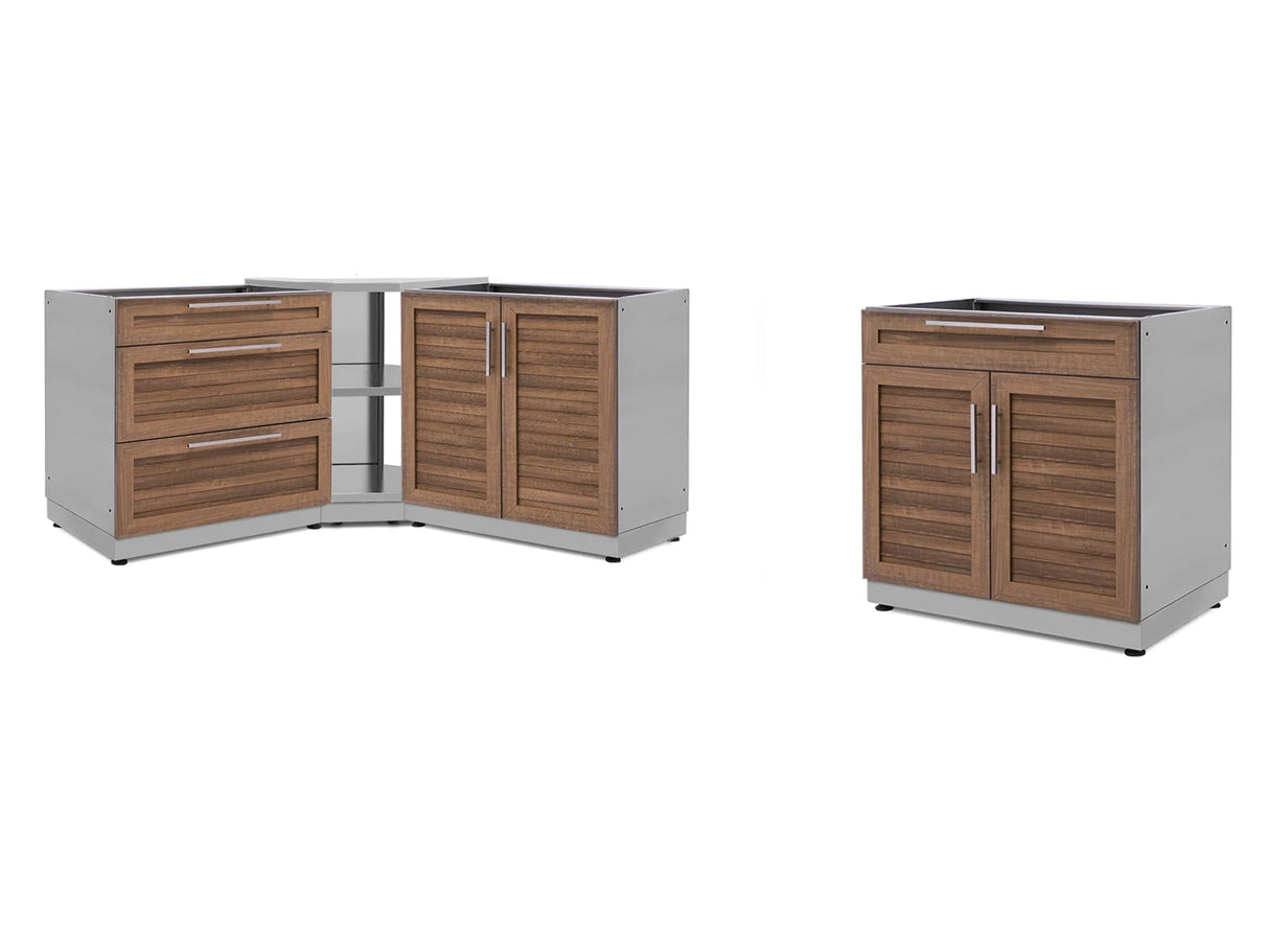 Outdoor Kitchen Stainless Steel 4 Piece Cabinet Set with Corner Shelf, 2-Door, 3-Drawer and Bar Cabinet