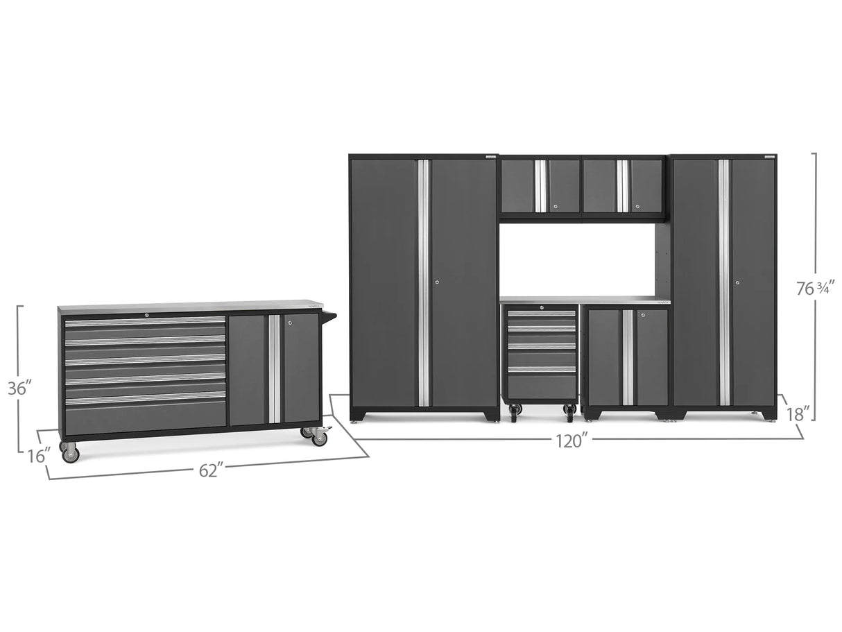 Bold Series 8 Piece Cabinet Set with Project Center, Tool Drawer, Base, Wall Cabinets and Lockers
