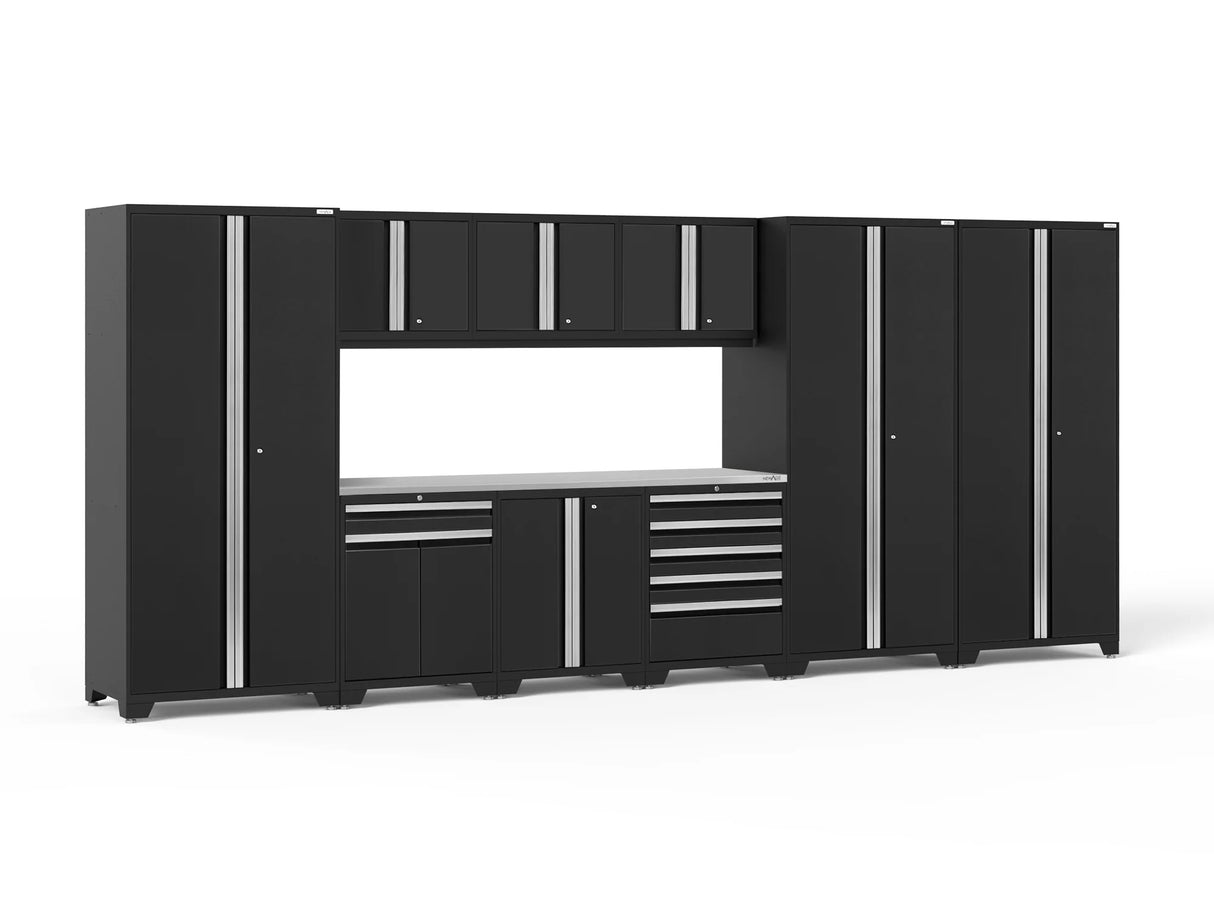 Pro Series 10 Piece Cabinet Set with Lockers, Tool Drawer Cabinet and 84 In. Worktop