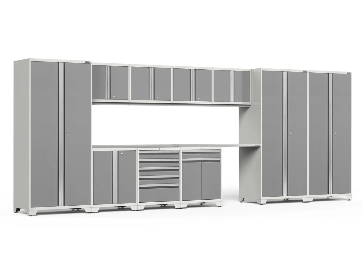 Pro Series 12 Piece Cabinet Set with Lockers, Tool Drawer Cabinet, and 56 In. Worktop