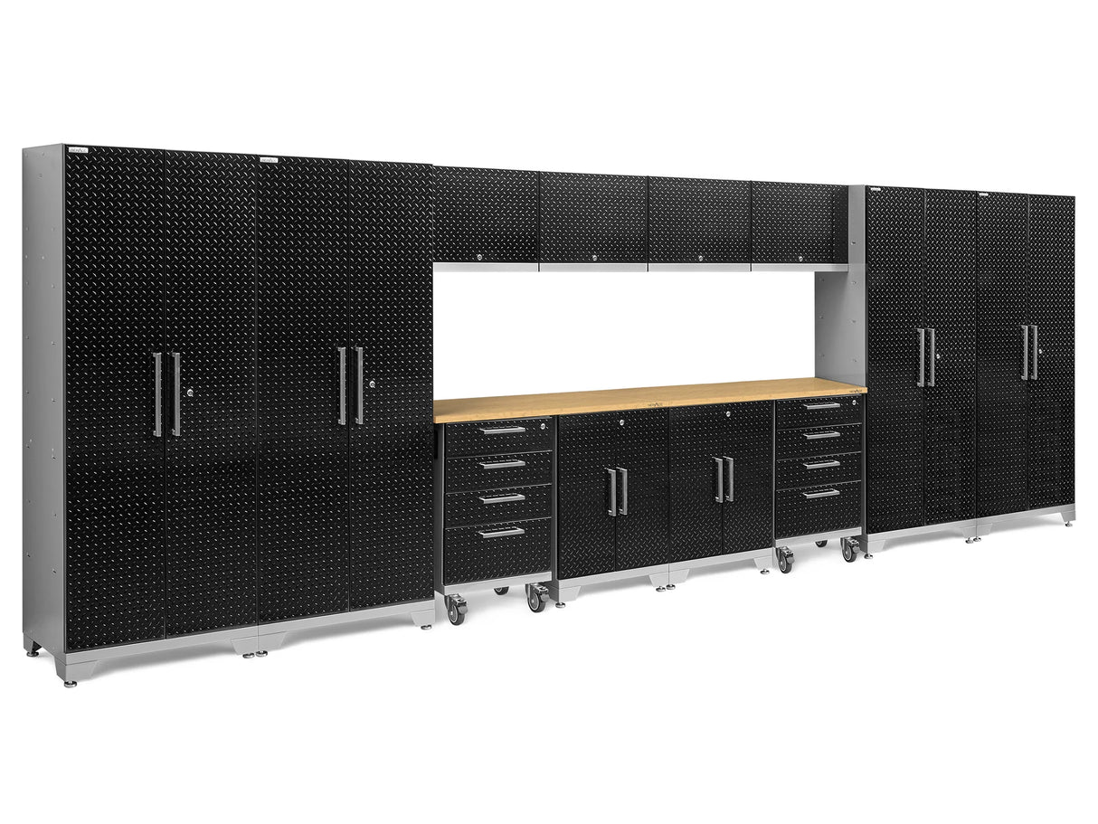 Performance Diamond Plate Limited Edition 14 Piece Cabinet Set with Tool, Base, Wall Cabinets, 30 In. Lockers and Worktop