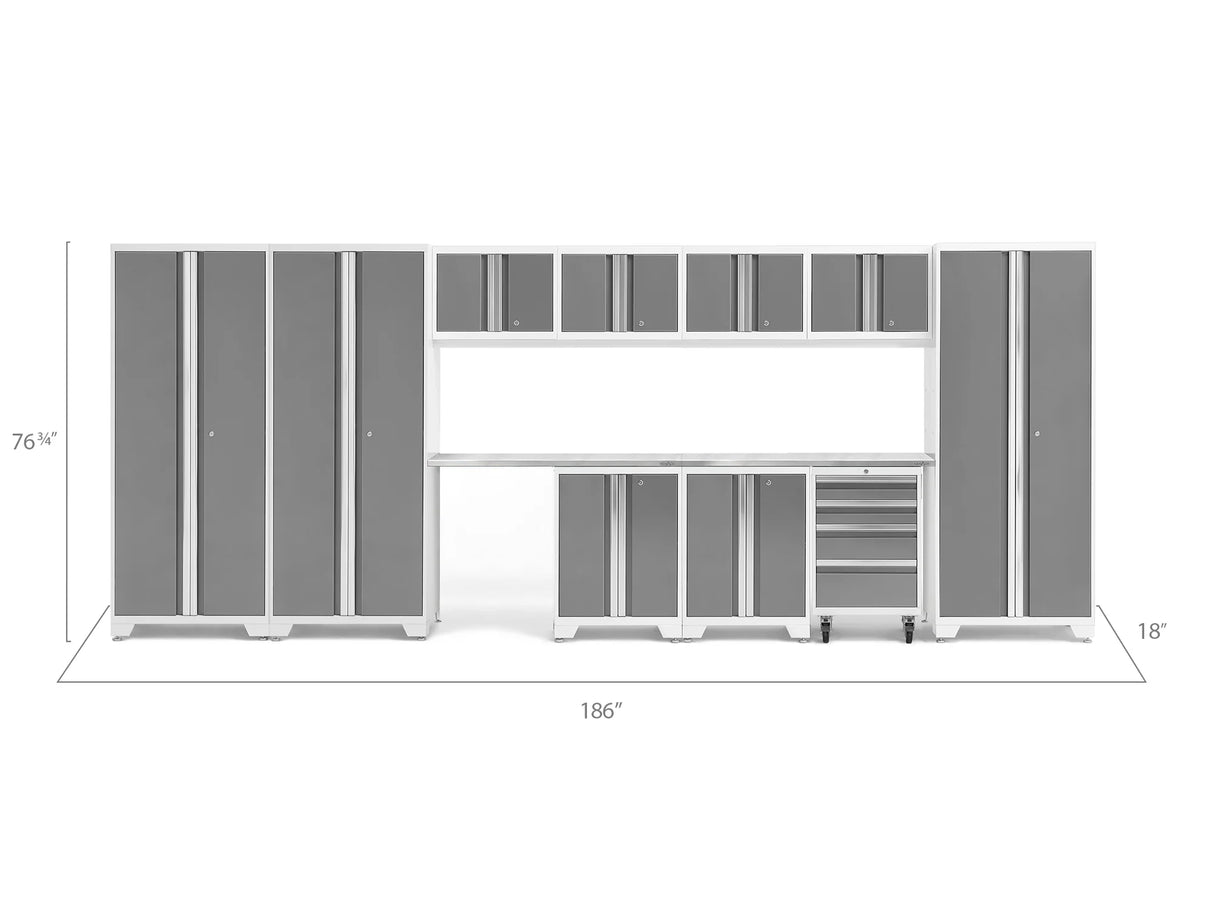 Bold Series 12 Piece Cabinet Set with Tool, Base, Wall Cabinets and 3 Lockers
