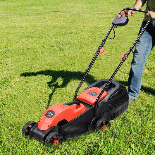 13 Inch Electric Push Lawn Corded Mower with Grass Bag-Red