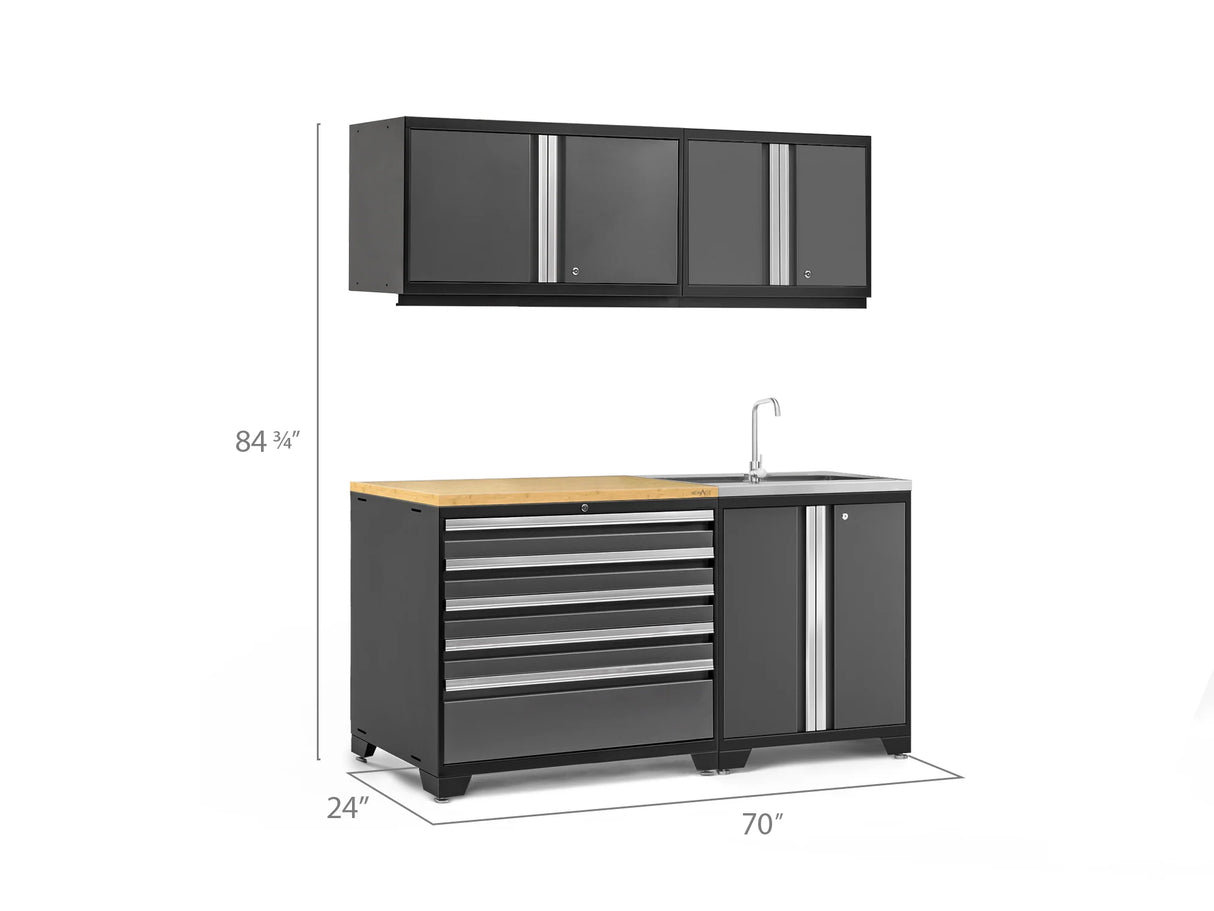 Pro Series 5 Piece Cabinet Set with Sink, Wall Cabinet, Tool Drawer, and Worktop