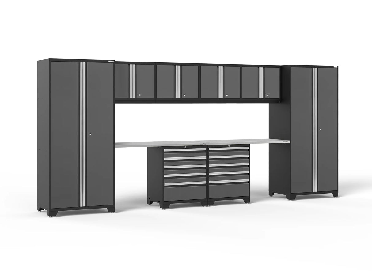 Pro Series 10 Piece Cabinet Set with Lockers, Wall, Tool Drawer Cabinets, and 56 In. Worktop