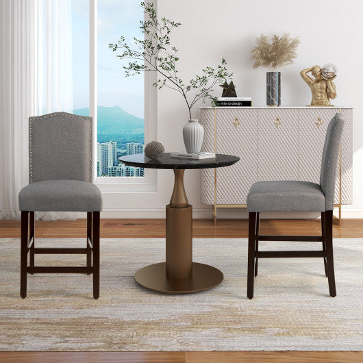 2 Pcs Fabric Nail Head Counter Height Dining Side Chairs Set-Gray
