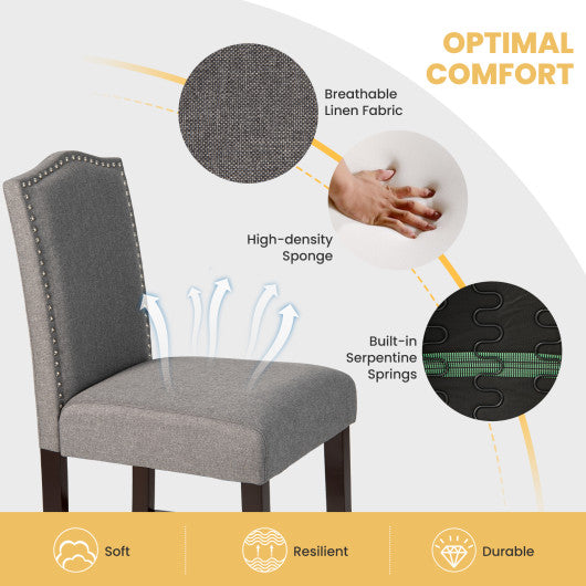2 Pcs Fabric Nail Head Counter Height Dining Side Chairs Set-Gray