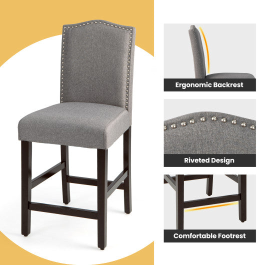 2 Pcs Fabric Nail Head Counter Height Dining Side Chairs Set-Gray