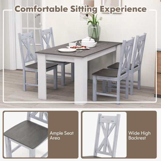 Farmhouse Chair Set of 2 with Rubber Wood Frame and Elegant Hollowed Backrest-Gray