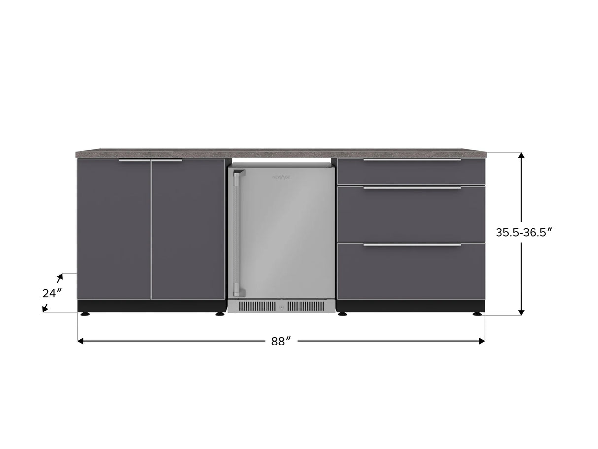 Outdoor Kitchen Aluminum 5 Piece Cabinet Set with 3-Drawer, 2-Door Cabinet, Countertops and Fridge