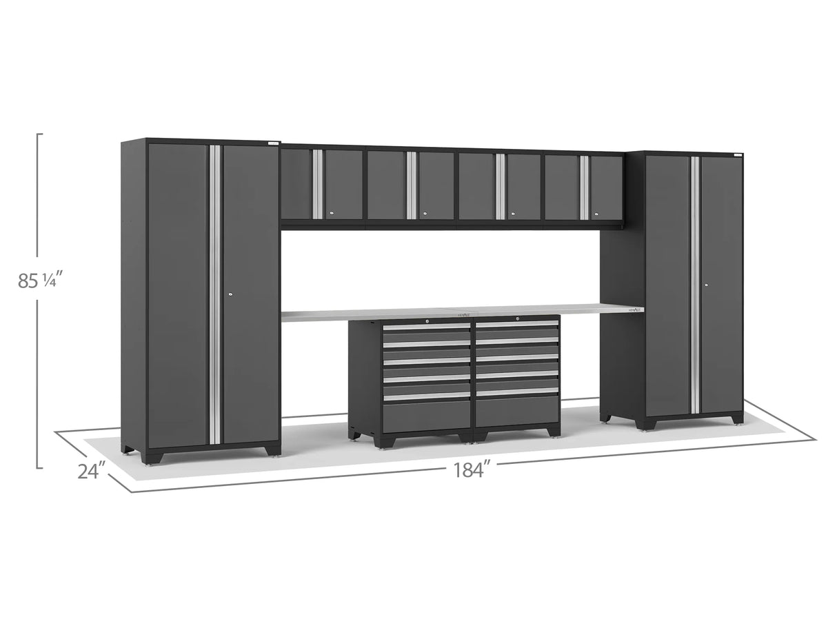 Pro Series 10 Piece Cabinet Set with Lockers, Wall, Tool Drawer Cabinets, and 56 In. Worktop