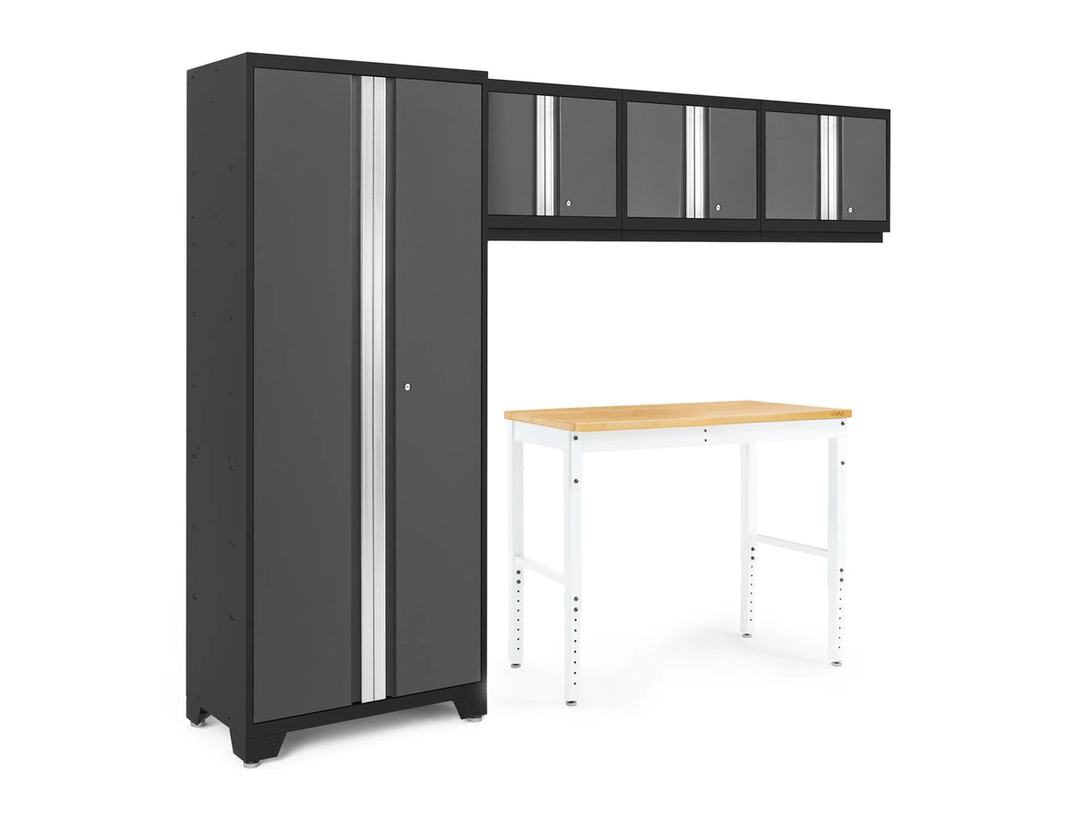 Bold Series 5 Piece Cabinet Set with Multi-Use Locker, Wall Cabinet, and 48-Inch Workbench