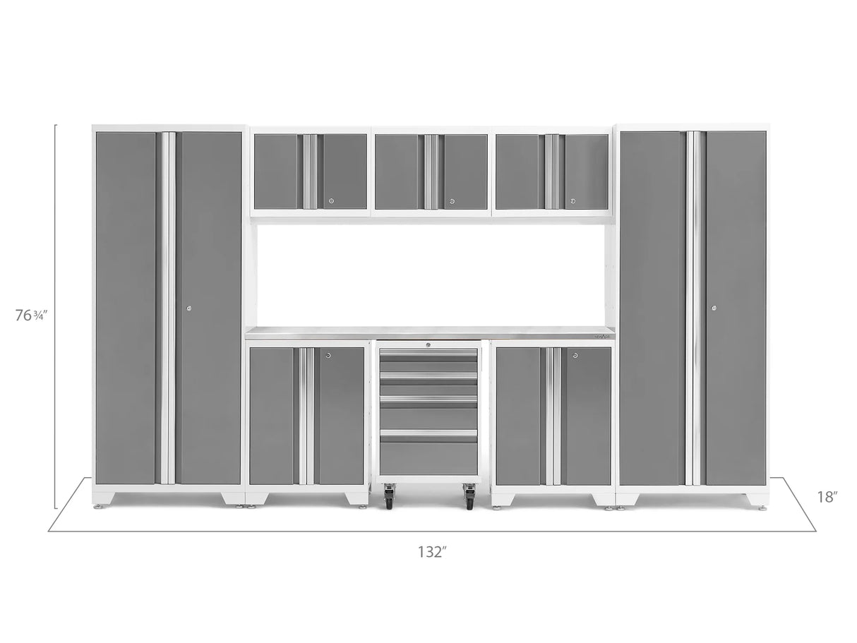 Bold Series 9 Piece Cabinet Set with 2 Base, Tool, Wall Cabinets and 30 In. Lockers