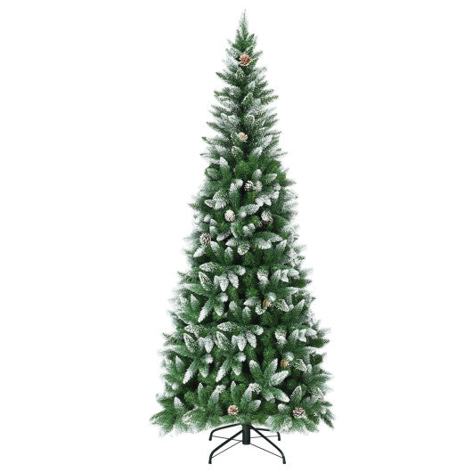 5/6/7.5 Feet Artificial Pencil Christmas Tree with Pine Cones-7 Feet