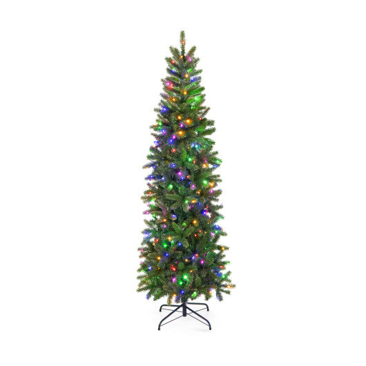6 Feet Pre-Lit Artificial Christmas Pencil Tree with 648 PVC PE Branch Tips