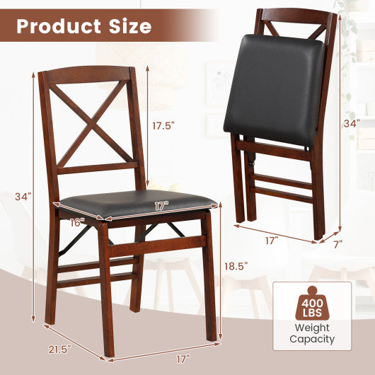 Set of 2 Folding Dining Chairs with 400 LBS Capacity-Brown