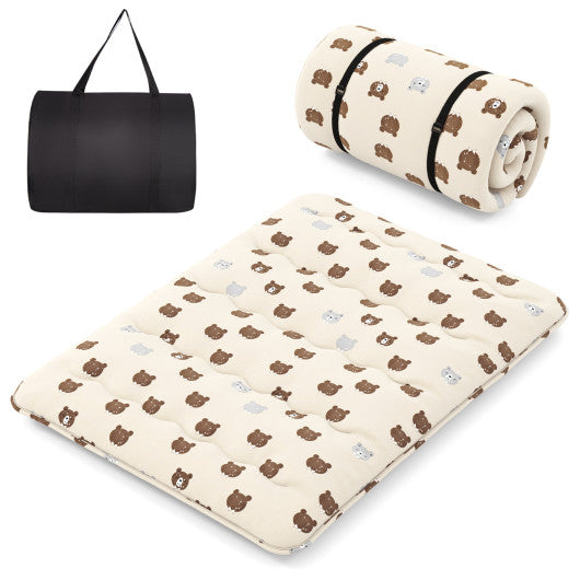 Foldable Futon Mattress with Washable Cover and Carry Bag for Camping-Queen Size