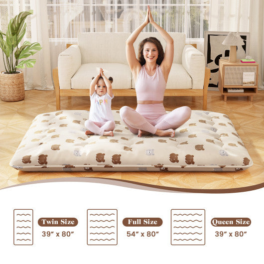 Foldable Futon Mattress with Washable Cover and Carry Bag for Camping-Queen Size
