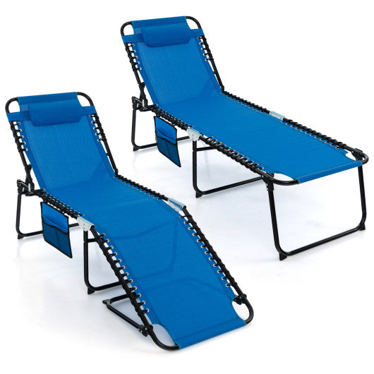 Foldable Recline Lounge Chair with Adjustable Backrest and Footrest-Blue