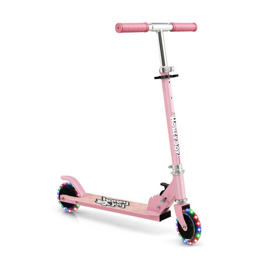 Folding Kick Scooter with 3 Adjustable Heights for Kids-Pink