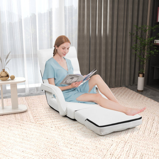 Folding Lazy Floor Chair Sofa with 6 Adjustable Position-White