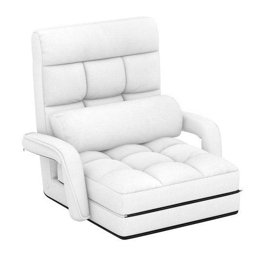 Folding Lazy Floor Chair Sofa with 6 Adjustable Position-White