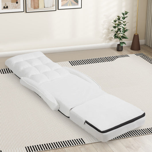 Folding Lazy Floor Chair Sofa with 6 Adjustable Position-White