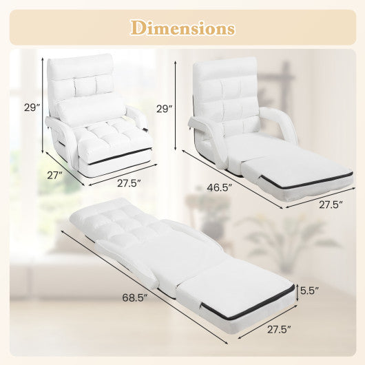 Folding Lazy Floor Chair Sofa with 6 Adjustable Position-White