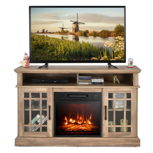 48 Inch Electric Fireplace TV Stand with Cabinets for TVs Up to 55 Inch-Natural