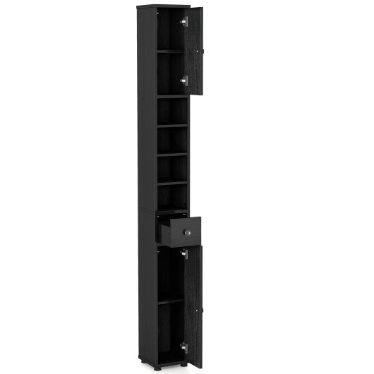 Freestanding Slim Bathroom Cabinet with Drawer and Adjustable Shelves-Black