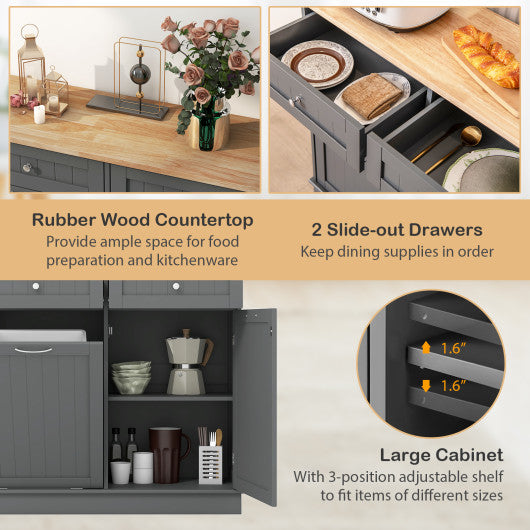 Rubber Wood Kitchen Trash Cabinet with Single Trash Can Holder and Adjustable Shelf-Gray