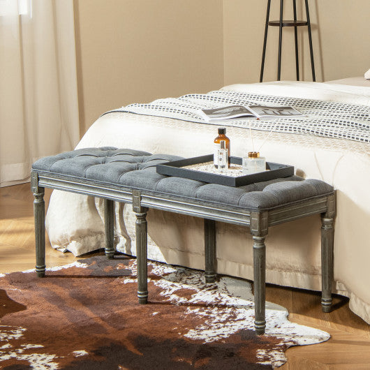 French Vintage Entryway Bench 47 Inch Upholstered Dining Bench-Gray