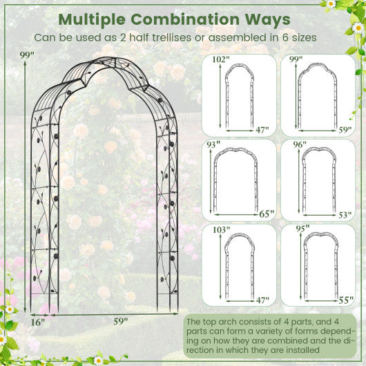 Garden Arch Arbor Trellis for Climbing Plants Roses Vines-Black