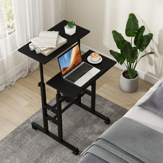 Height Adjustable Mobile Standing Desk with Rolling Wheels for Office and Home-Black