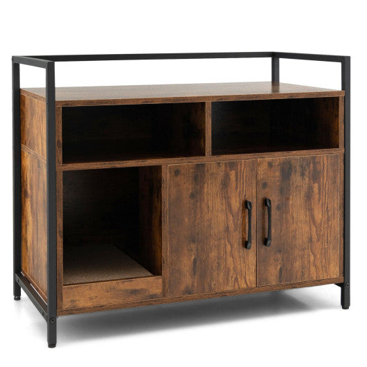 Hidden Cat Washroom with Double Doors and Scratch Cardboard-Coffee