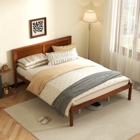 Twin/Full/Queen Size Bed Frame with Wooden Headboard and Slat Support-Queen Size