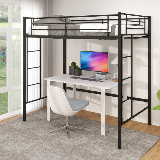 Twin Loft Bed Frame with 2 Ladders Full-length Guardrail -Black