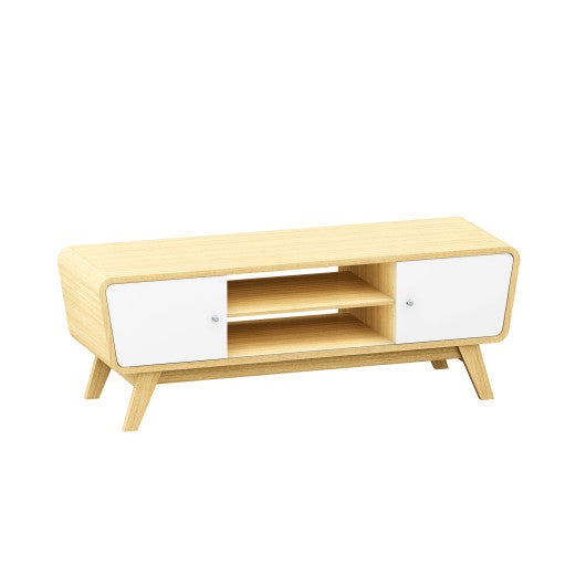 Sliding Door TV Stand with Adjustable Shelf for TVs up to 55 Inch-Natural