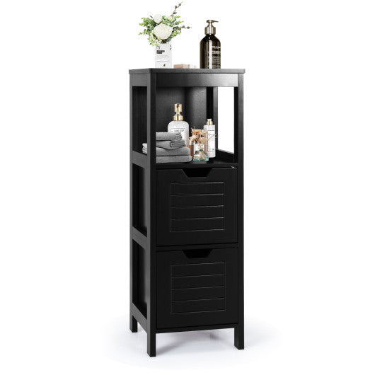 Bathroom Wooden Floor Cabinet Multifunction Storage Rack Stand Organizer-Black