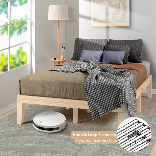 14 Inch Full Size Wood Platform Bed Frame with Wood Slat Support-Natural
