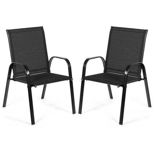 2 Pcs Patio Outdoor Dining Chair with Armrest-Black