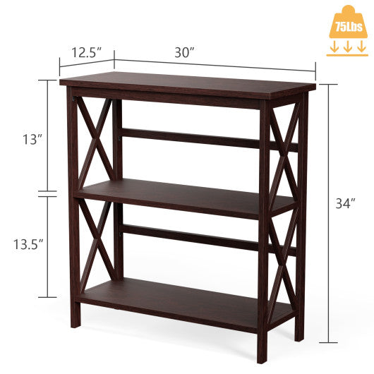 3-Tier Wooden Multi-Functional X-Design Etagere Storage Bookshelf-Dark Brown