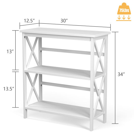 3-Tier Wooden Multi-Functional X-Design Etagere Storage Bookshelf-White