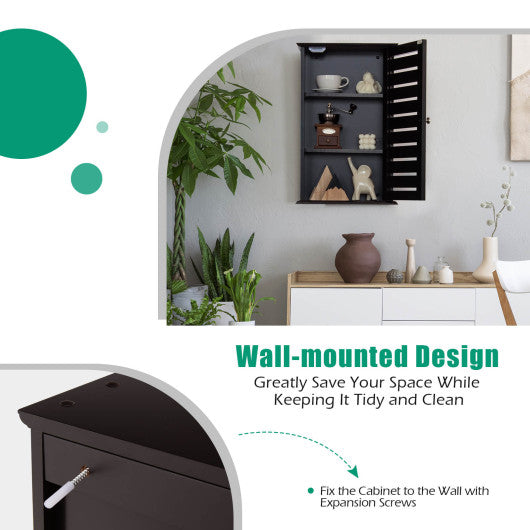 Wall Mount Medicine Cabinet Multifunction Storage Organizer-Dark Brown