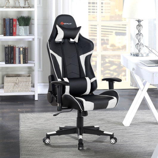 Reclining Swivel Massage Gaming Chair with Lumbar Support-White
