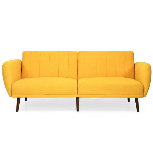 Convertible Futon Sofa Bed Adjustable Couch Sleeper with Wood Legs-Yellow