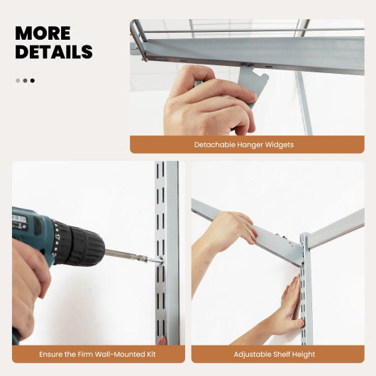 Adjustable Closet Organizer Kit with Shelves and Hanging Rods for 4 to 6 Feet-Gray