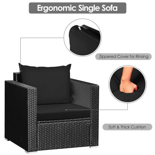 3 Pieces Patio Wicker Conversation Set with Cushion-Black