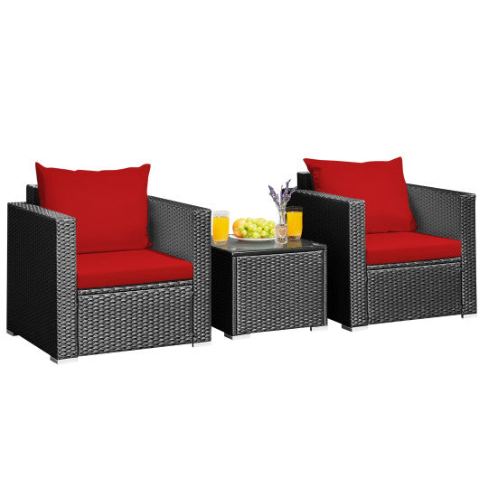 3 Pieces Patio Wicker Conversation Set with Cushion-Red