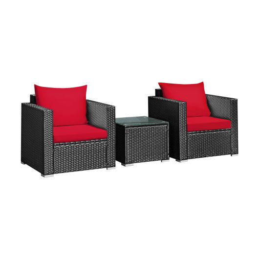 3 Pieces Patio Wicker Conversation Set with Cushion-Red